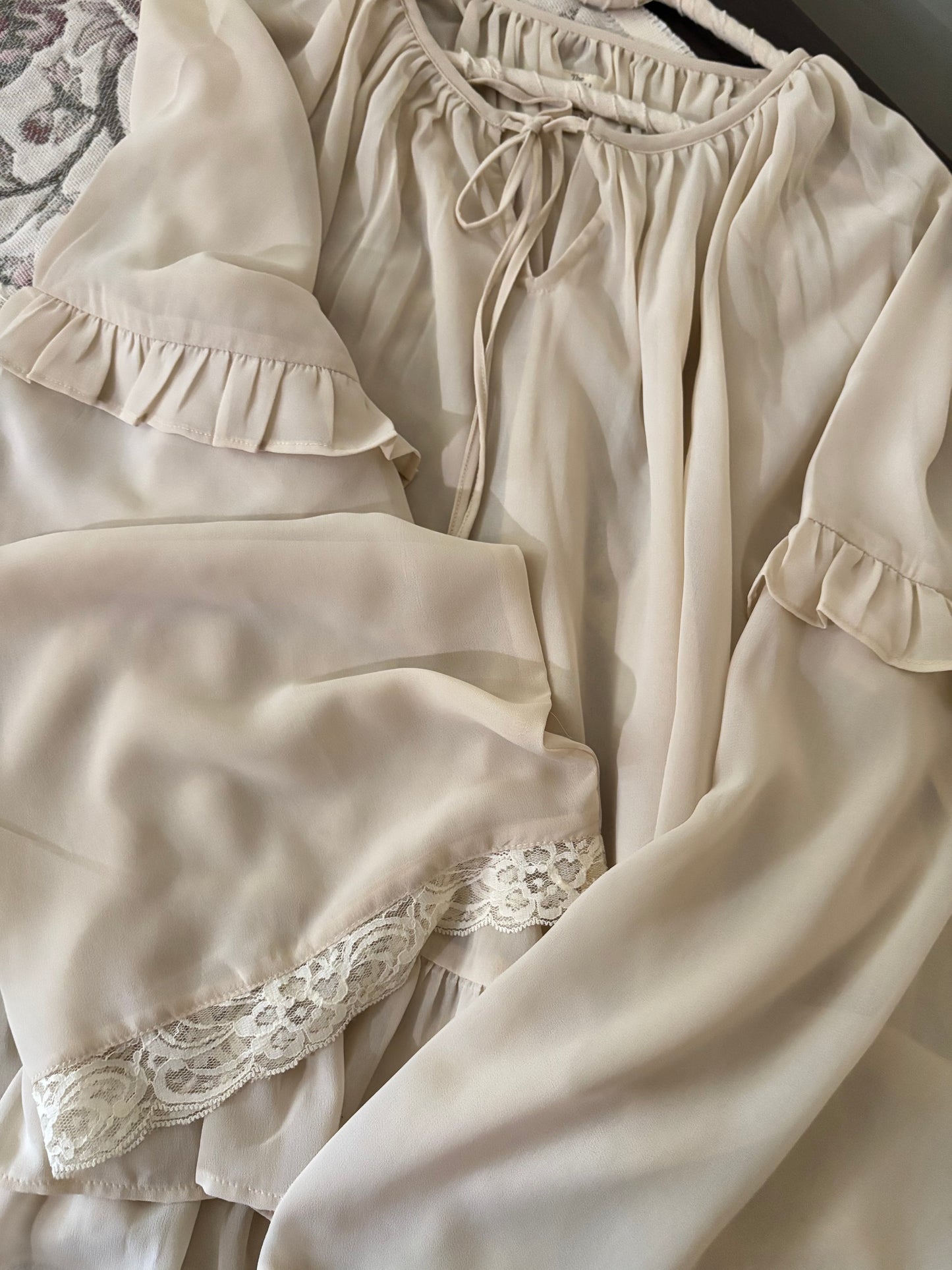 Georgette Ruffle Lace Trim Top