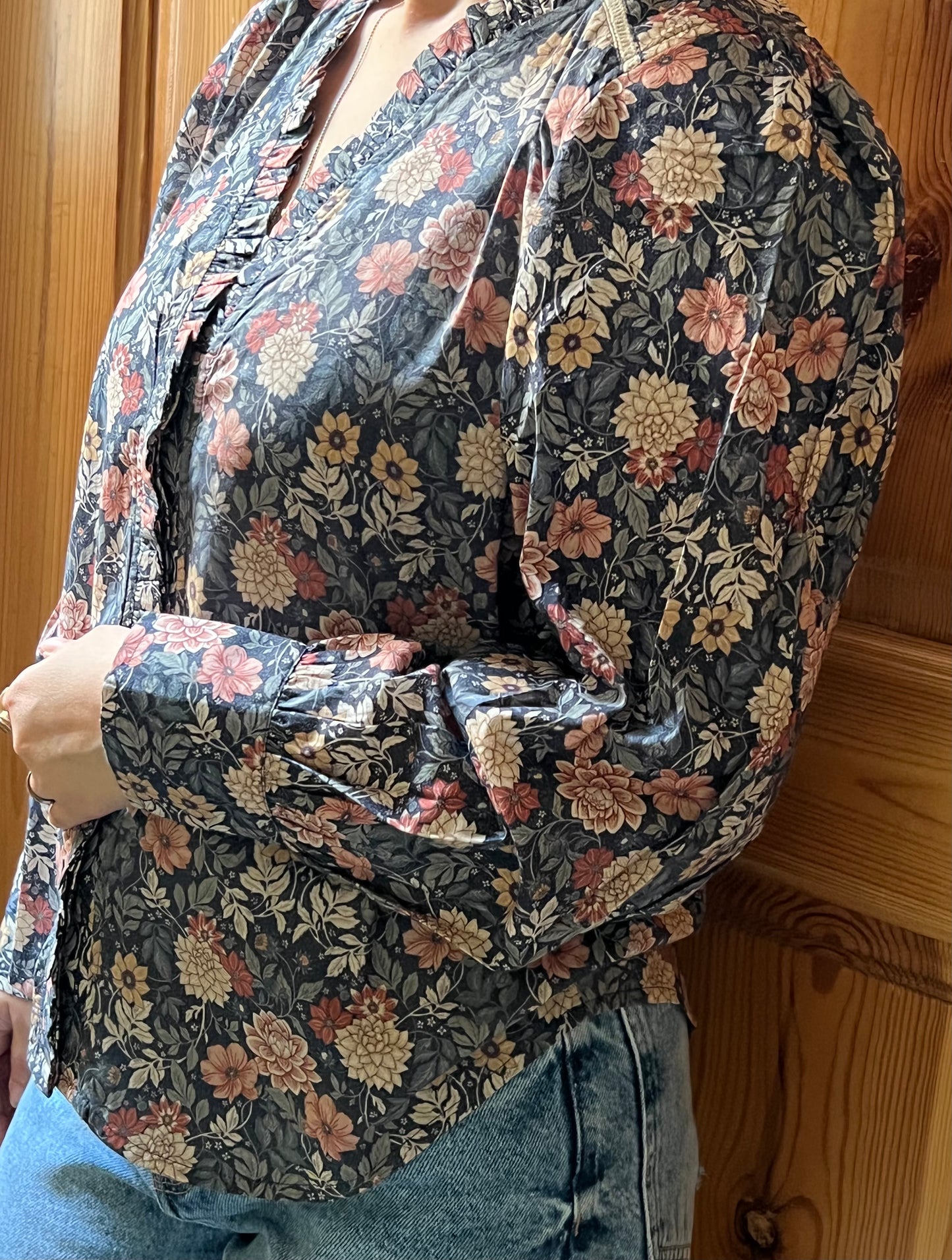 Blue Floral Frill Shirt