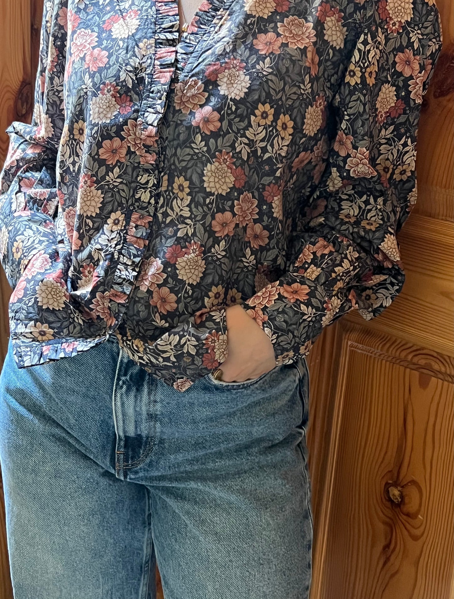 Blue Floral Frill Shirt