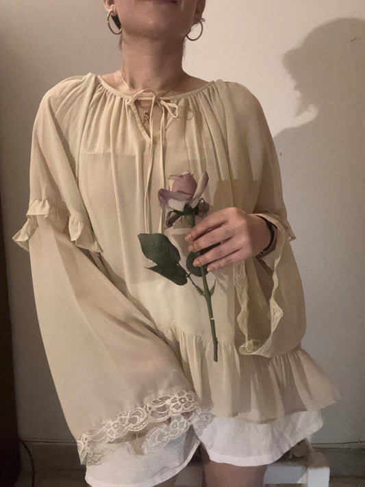 Georgette Ruffle Lace Trim Top