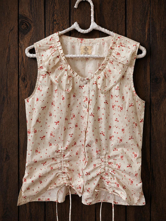 Printed Drawstring Lace Top