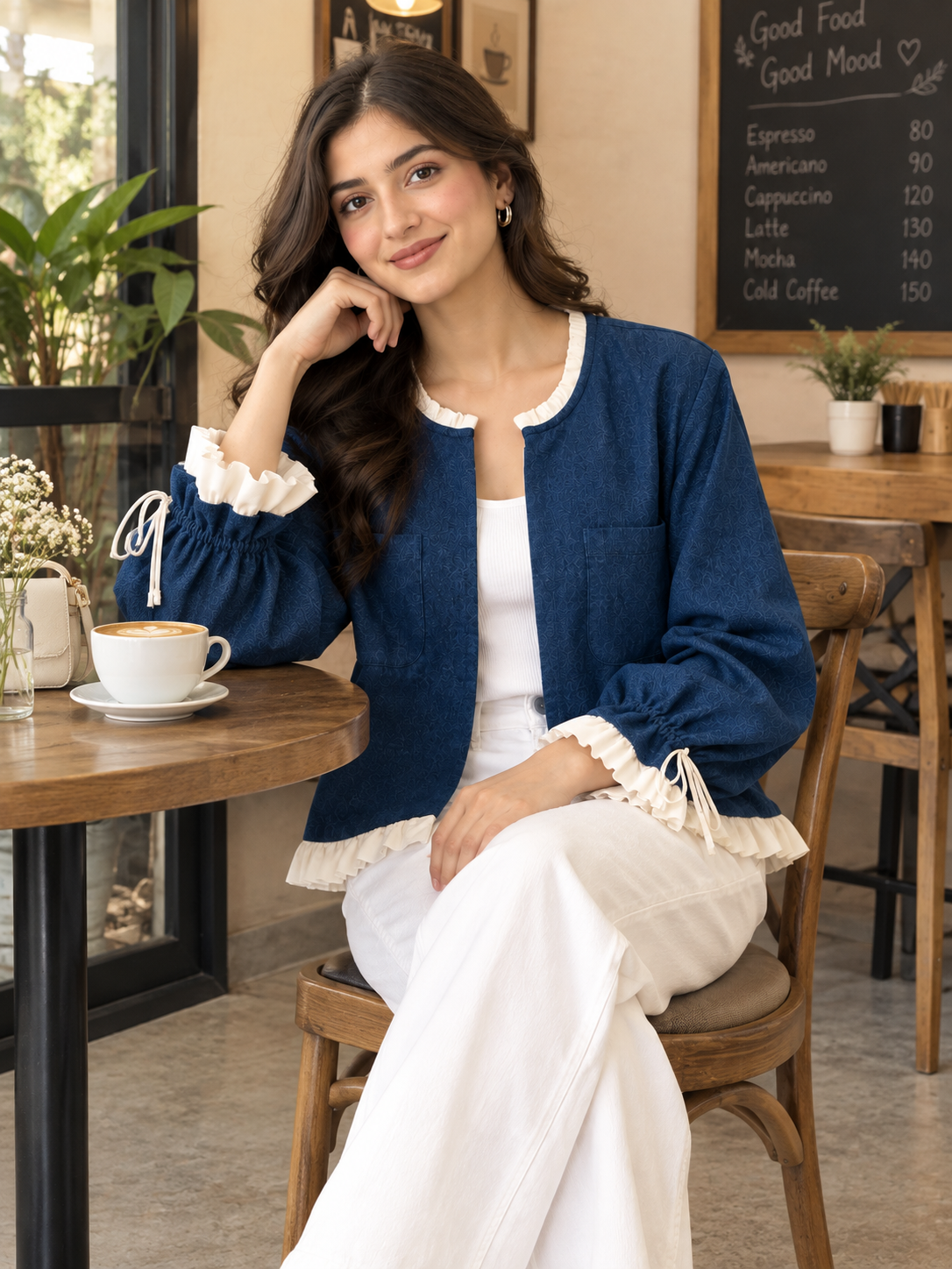 Denim Ivory Frill Jacket