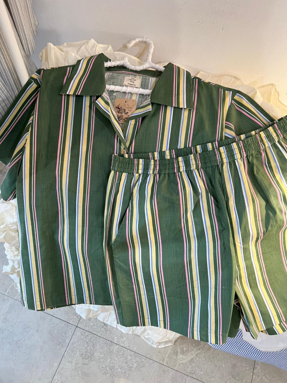 Green Stripes Shorts PJ Set