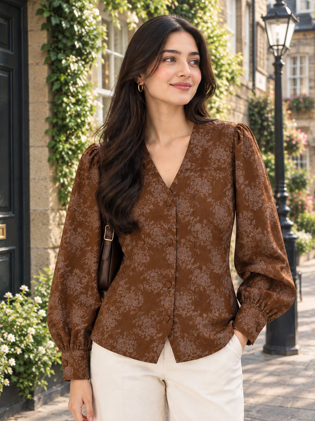 Brown Rose Corduroy Vest